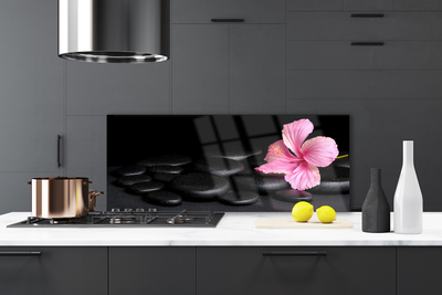 Kitchen Splashback Stones flower art pink black