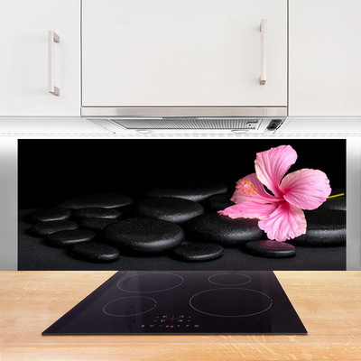 Kitchen Splashback Stones flower art pink black