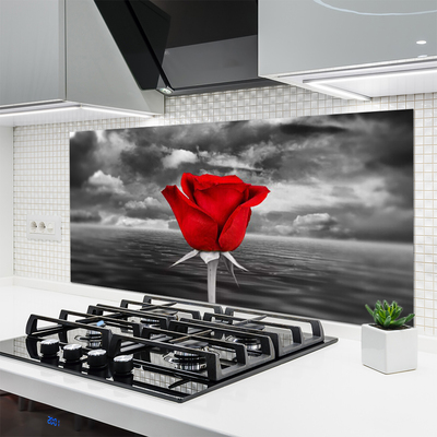 Kitchen Splashback Rose floral red grey