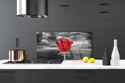 Kitchen Splashback Rose floral red grey