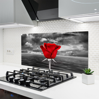 Kitchen Splashback Rose floral red grey