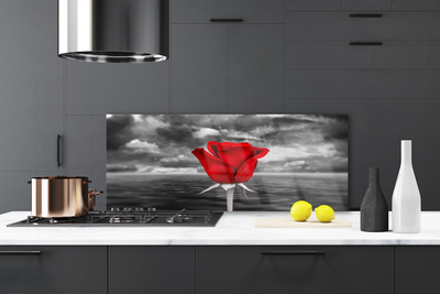 Kitchen Splashback Rose floral red grey