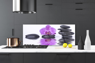 Kitchen Splashback Flower stones art pink grey