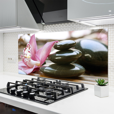 Kitchen Splashback Flower stones art pink grey