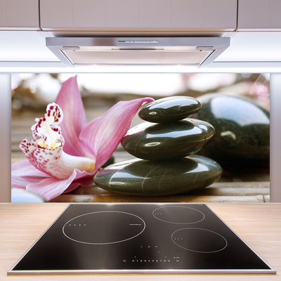 Kitchen Splashback Flower stones art pink grey