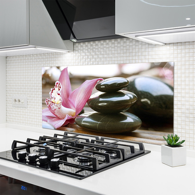 Kitchen Splashback Flower stones art pink grey