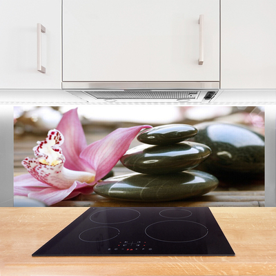 Kitchen Splashback Flower stones art pink grey