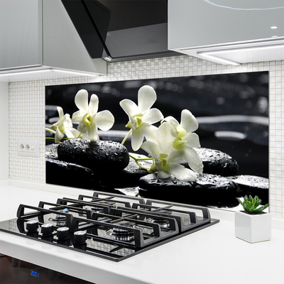 Kitchen Splashback Flower stones floral white black