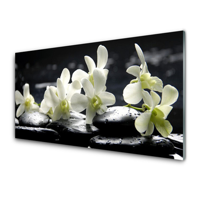 Kitchen Splashback Flower stones floral white black