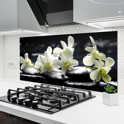 Kitchen Splashback Flower stones floral white black