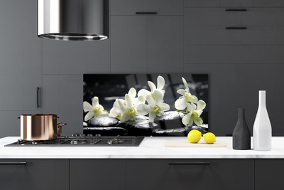 Kitchen Splashback Flower stones floral white black