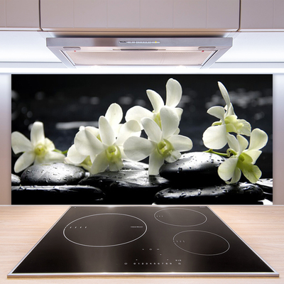 Kitchen Splashback Flower stones floral white black