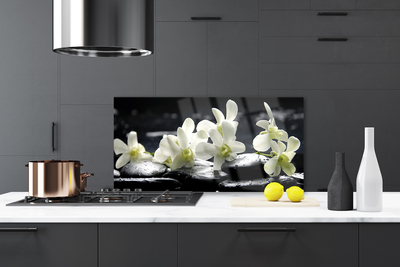 Kitchen Splashback Flower stones floral white black