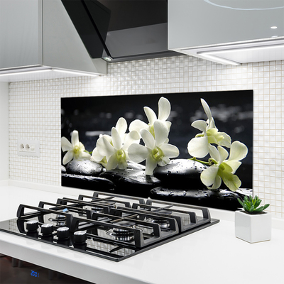 Kitchen Splashback Flower stones floral white black