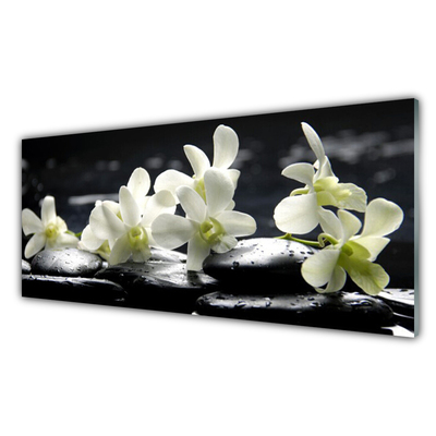 Kitchen Splashback Flower stones floral white black