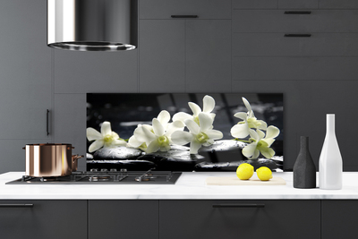 Kitchen Splashback Flower stones floral white black