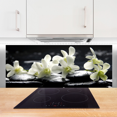 Kitchen Splashback Flower stones floral white black