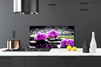 Kitchen Splashback Flower stones floral pink black