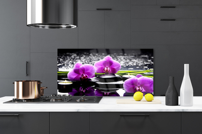 Kitchen Splashback Flower stones floral pink black