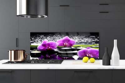 Kitchen Splashback Flower stones floral pink black