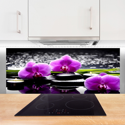 Kitchen Splashback Flower stones floral pink black