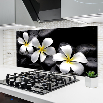 Kitchen Splashback Flower stones floral white black