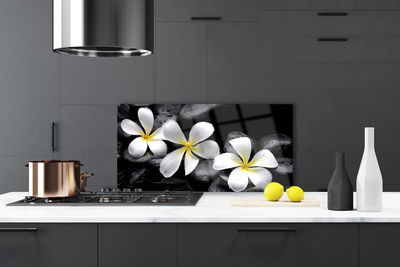 Kitchen Splashback Flower stones floral white black