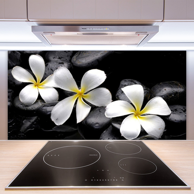 Kitchen Splashback Flower stones floral white black