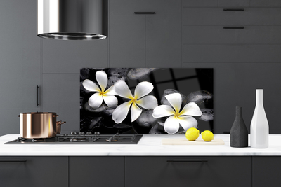 Kitchen Splashback Flower stones floral white black