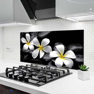 Kitchen Splashback Flower stones floral white black