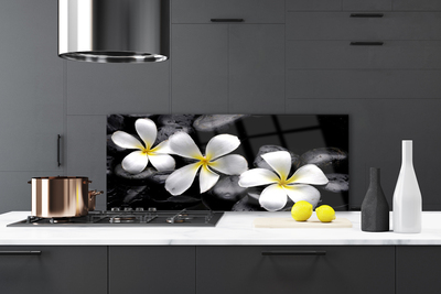 Kitchen Splashback Flower stones floral white black