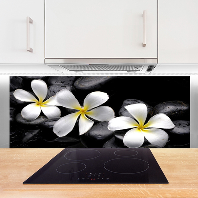 Kitchen Splashback Flower stones floral white black