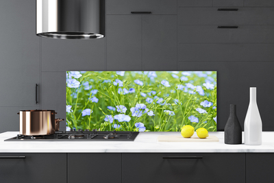 Kitchen Splashback Flowers grass nature purple green