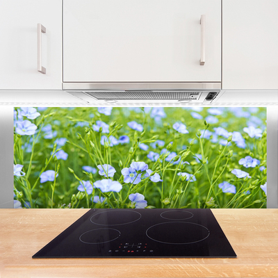 Kitchen Splashback Flowers grass nature purple green