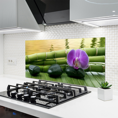 Kitchen Splashback Flower stones bamboo stalks floral pink black green