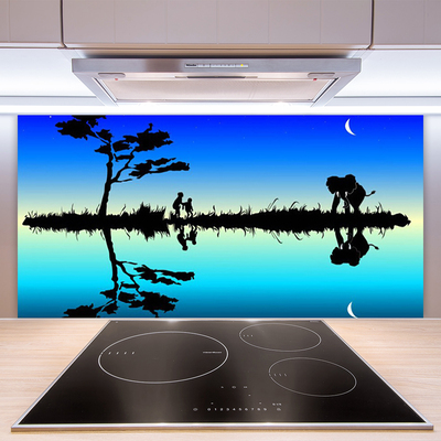 Kitchen Splashback Abstract art black blue purple