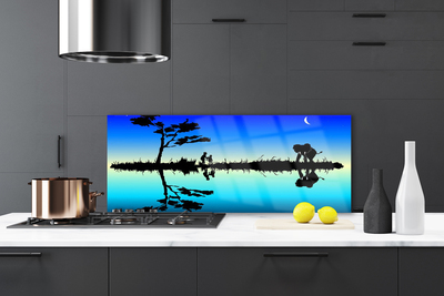 Kitchen Splashback Abstract art black blue purple