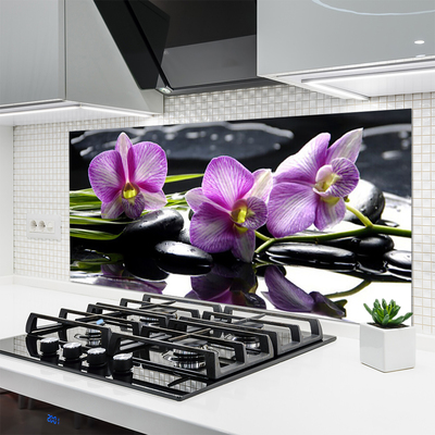 Kitchen Splashback Flower stones floral pink black