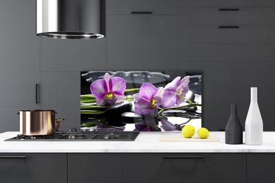 Kitchen Splashback Flower stones floral pink black