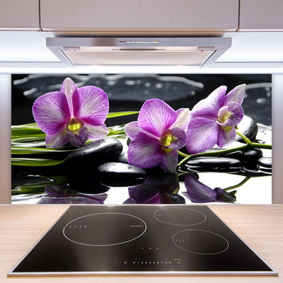 Kitchen Splashback Flower stones floral pink black