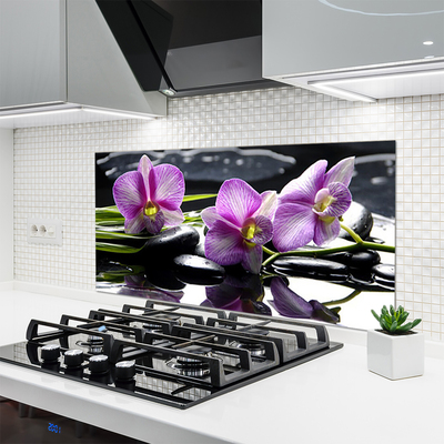 Kitchen Splashback Flower stones floral pink black