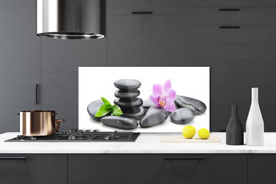 Kitchen Splashback Flower stones art pink black