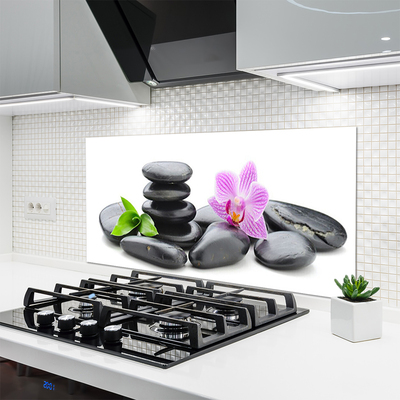 Kitchen Splashback Flower stones art pink black