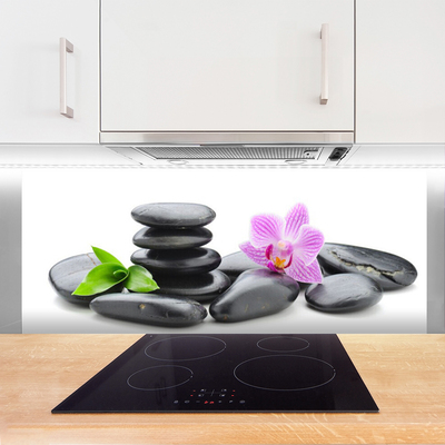 Kitchen Splashback Flower stones art pink black