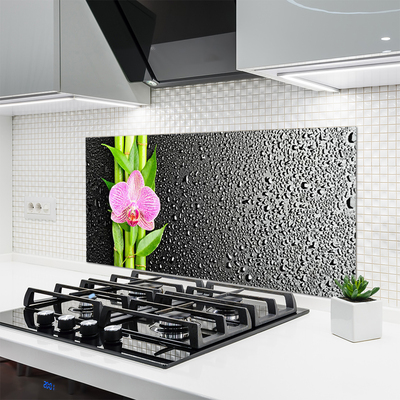 Kitchen Splashback Bamboo stalk flower floral pink green