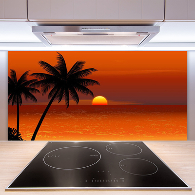 Kitchen Splashback Palm sea sun landscape yellow black