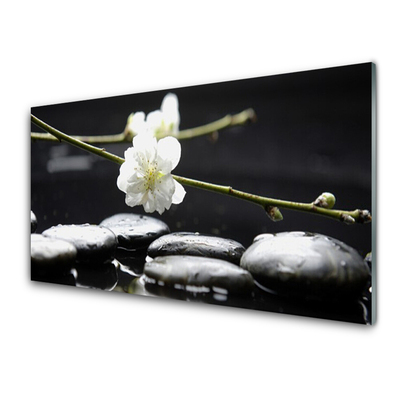 Kitchen Splashback Flower stones art white black