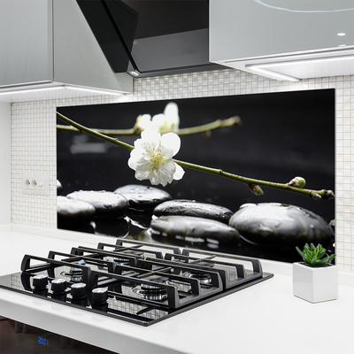 Kitchen Splashback Flower stones art white black