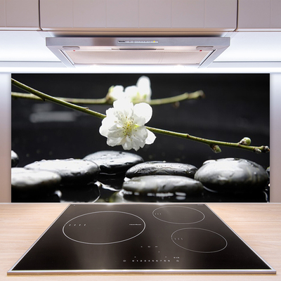 Kitchen Splashback Flower stones art white black