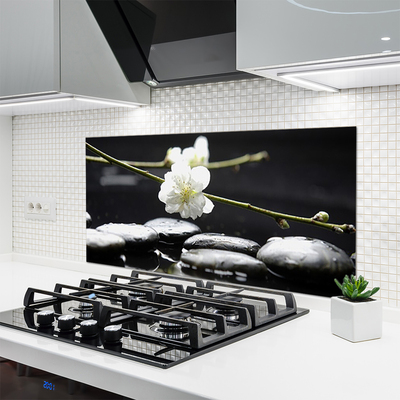 Kitchen Splashback Flower stones art white black